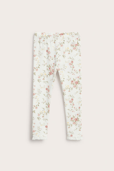 Kids white floral leggings with lace