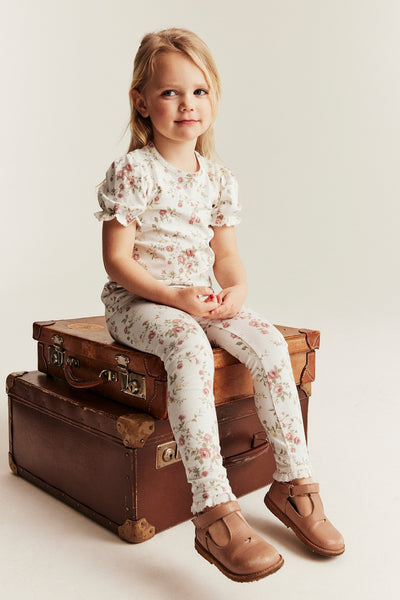 Kids white floral leggings with lace