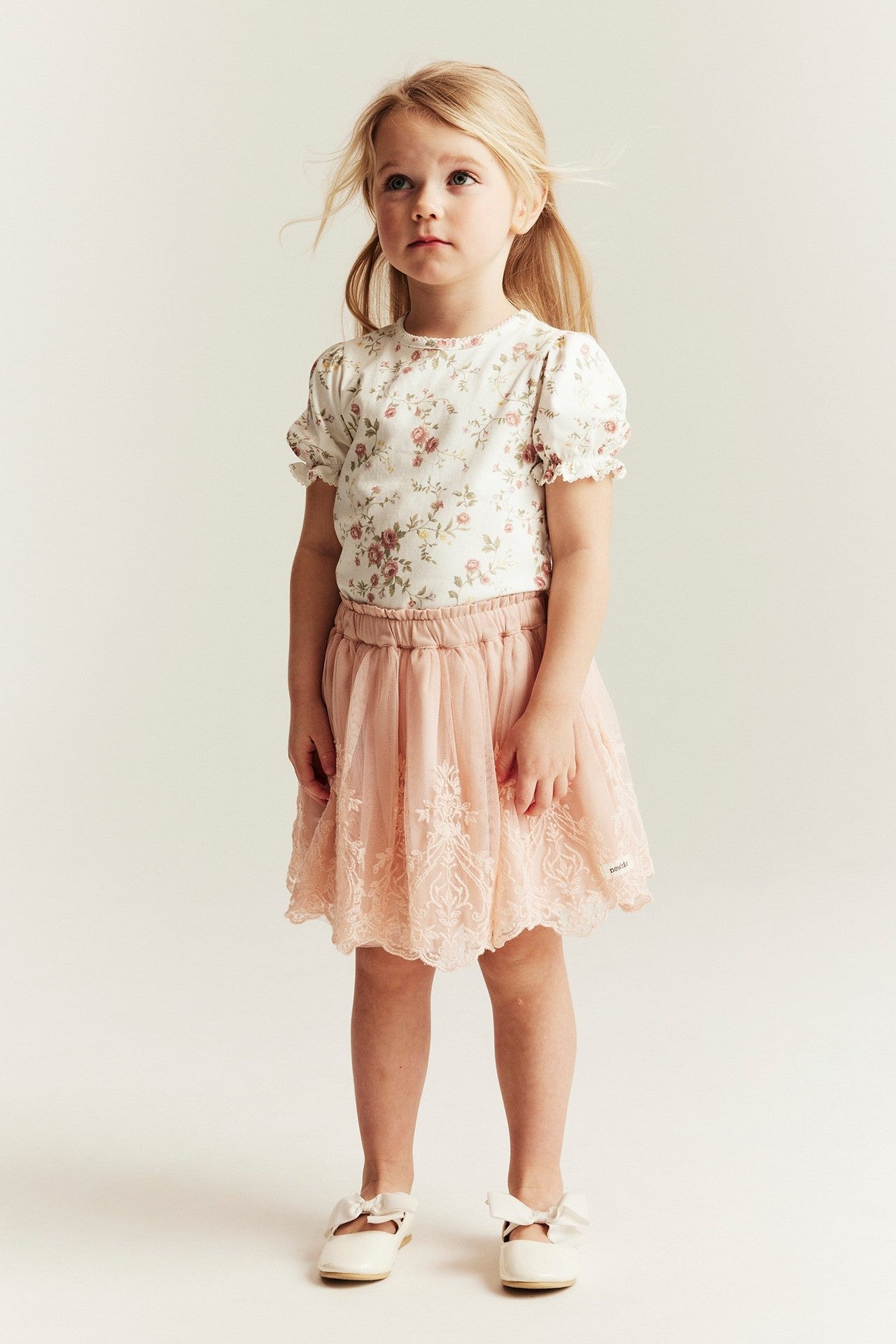 Baby & kids white floral puff‑sleeve top