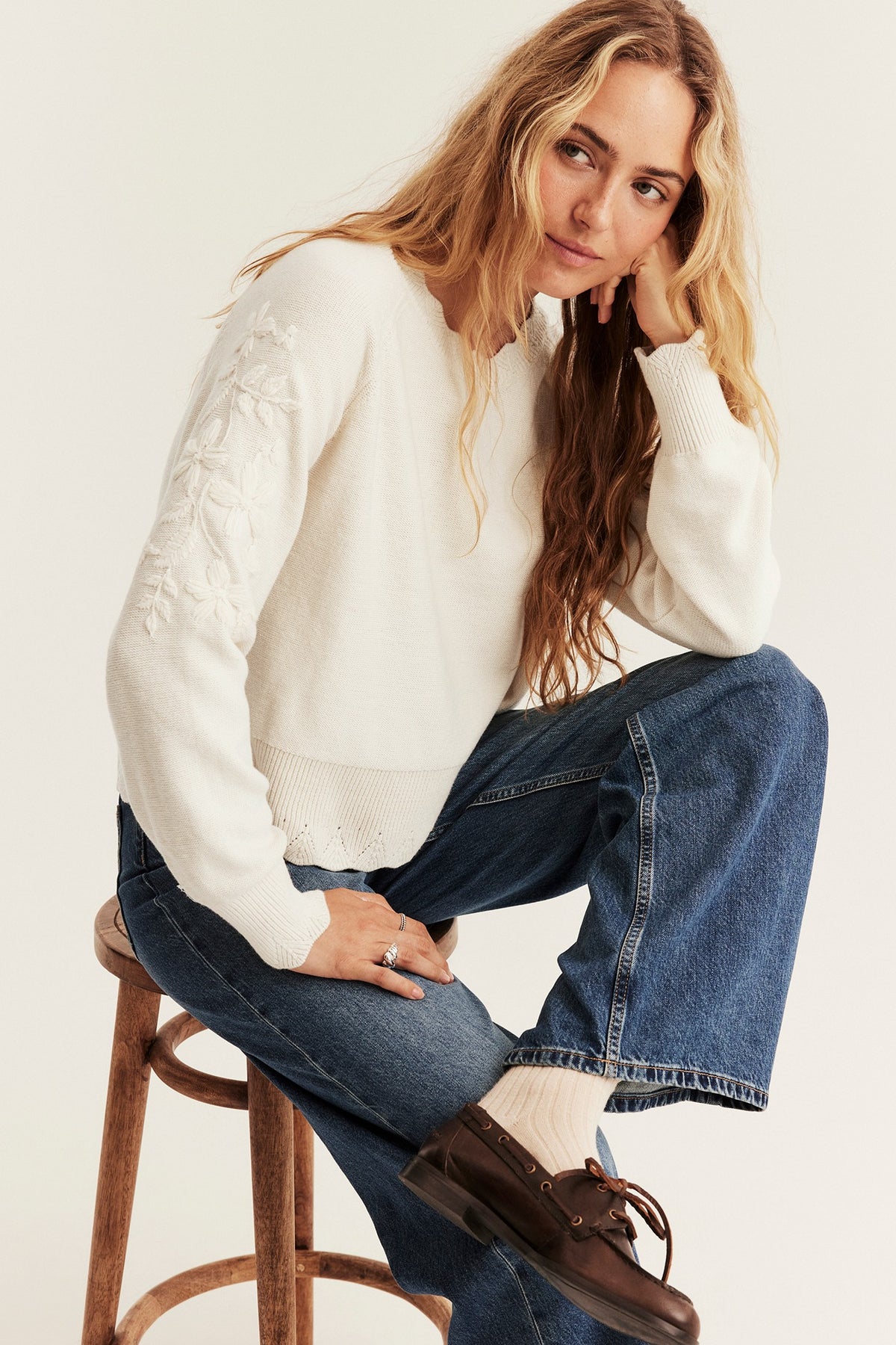Womens light beige knitted sweater