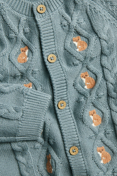Baby cable-knit fox cardigan