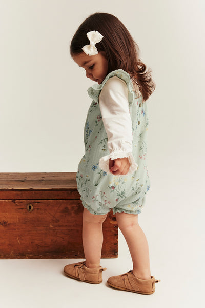 Baby green floral woven romper