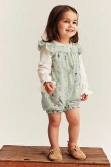 Baby green floral woven romper