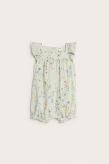Baby green floral woven romper