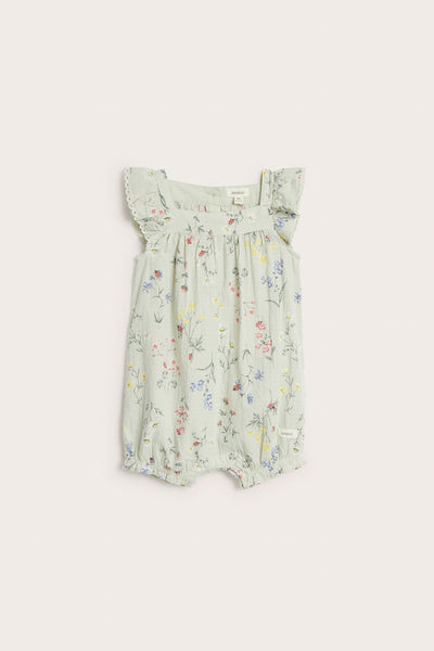 Baby green floral woven romper