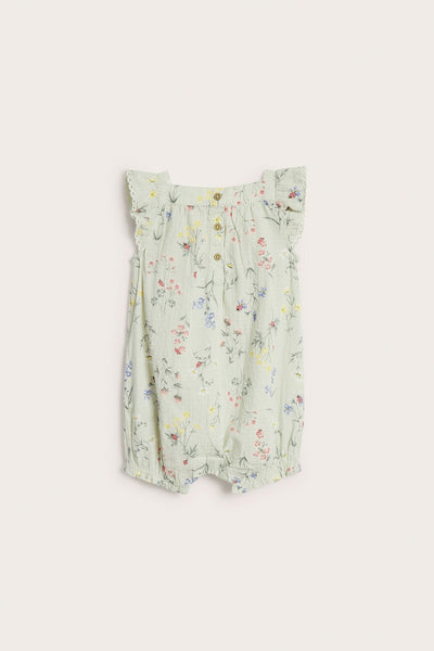Baby green floral woven romper