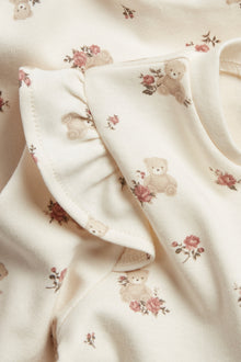 Baby white sleepsuit with teddy bears and roses