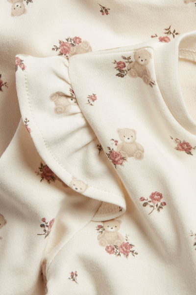 Baby white sleepsuit with teddy bears and roses