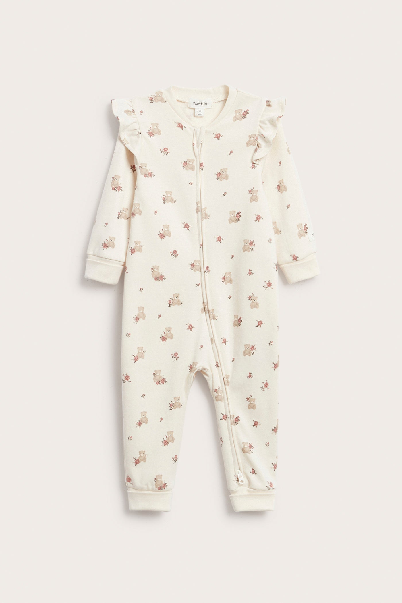 Baby white sleepsuit with teddy bears and roses
