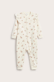 Baby white sleepsuit with teddy bears and roses
