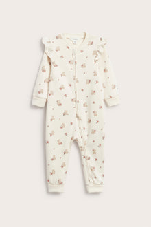 Baby white sleepsuit with teddy bears and roses