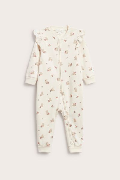 Baby white sleepsuit with teddy bears and roses