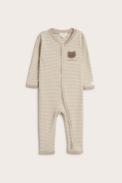 Baby beige striped pyjamas with teddy bear