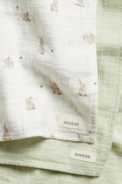 Baby white muslin blankets with rabbits, 2-pack