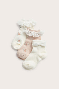 Baby & kids white floral socks with lace