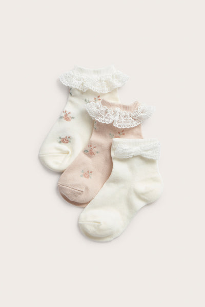 Baby & kids white floral socks with lace