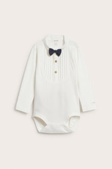 Baby white long-sleeved bodysuit with bow tie