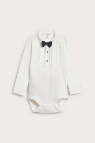 Baby white long-sleeved bodysuit with bow tie