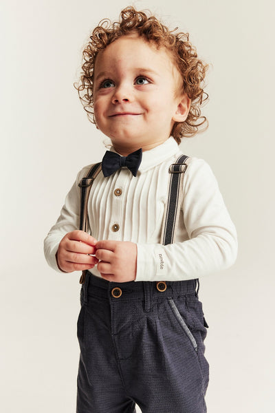 Baby white long-sleeved bodysuit with bow tie