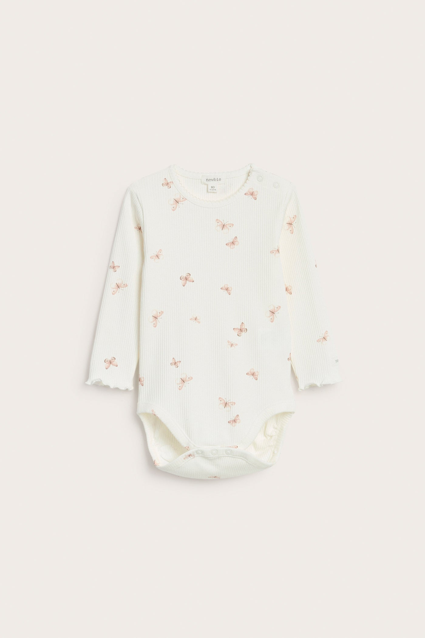Baby white ribbed bodysuit with butterfly print