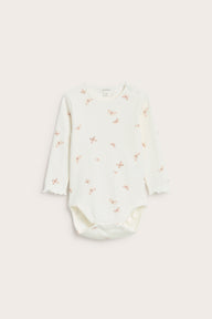 Baby white ribbed bodysuit with butterfly print