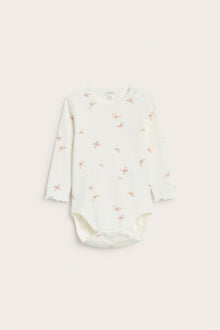 Baby white ribbed bodysuit with butterfly print