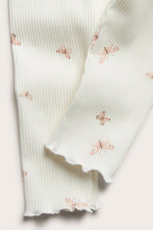 Baby white ribbed leggings with butterfly print