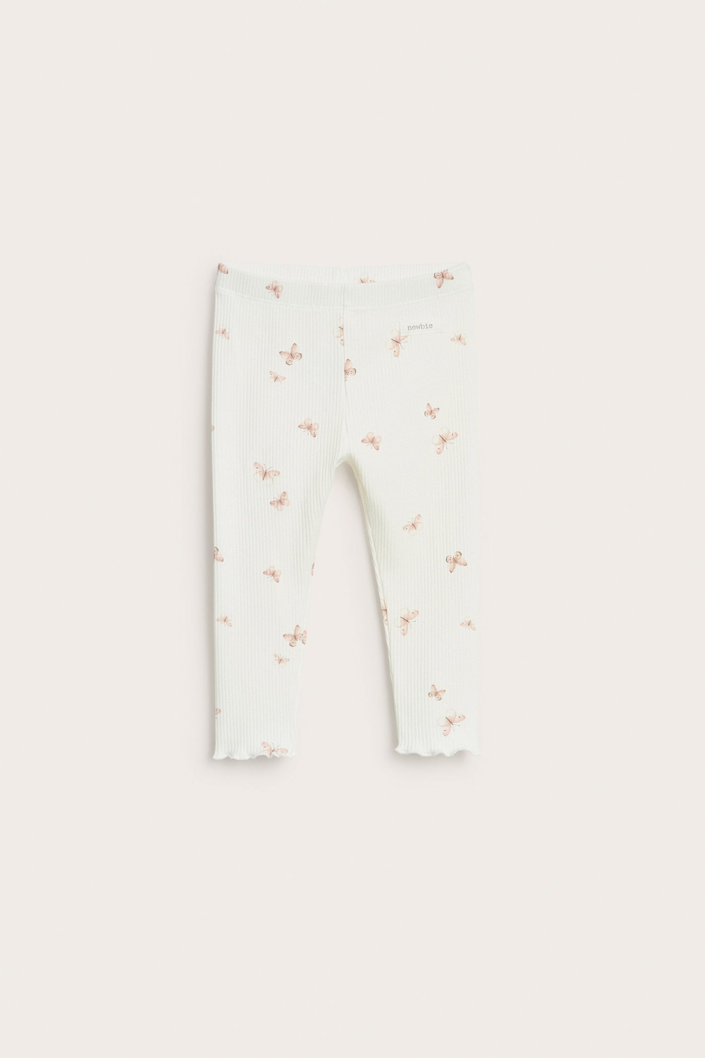 Baby white ribbed leggings with butterfly print