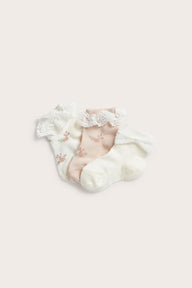 Baby white floral socks with lace
