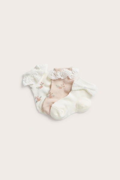 Baby white floral socks with lace