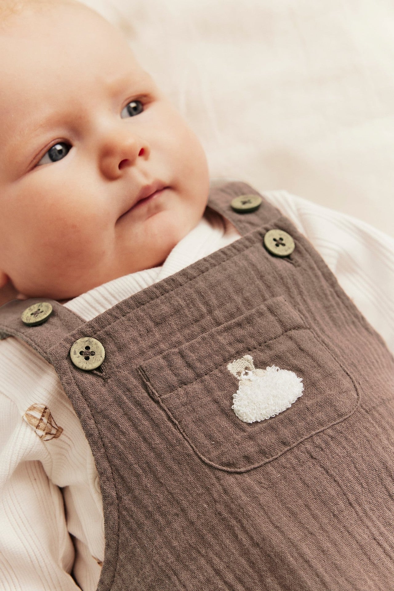 Baby muslin dungarees with teddy bear