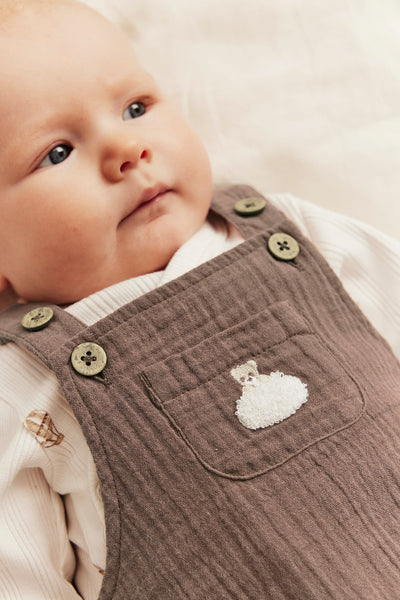 Baby muslin dungarees with teddy bear