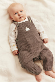Baby muslin dungarees with teddy bear