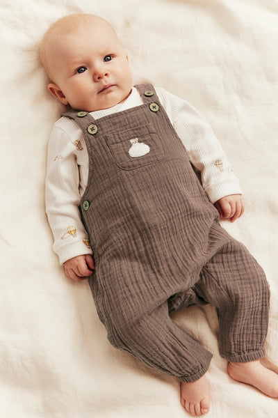 Baby muslin dungarees with teddy bear