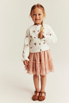Kids white floral embroidery cardigan