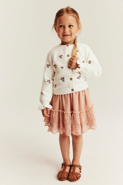 Kids white floral embroidery cardigan