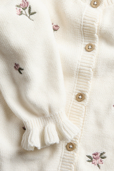 Kids white floral embroidery cardigan