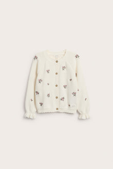 Kids white floral embroidery cardigan