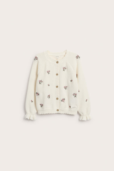 Kids white floral embroidery cardigan