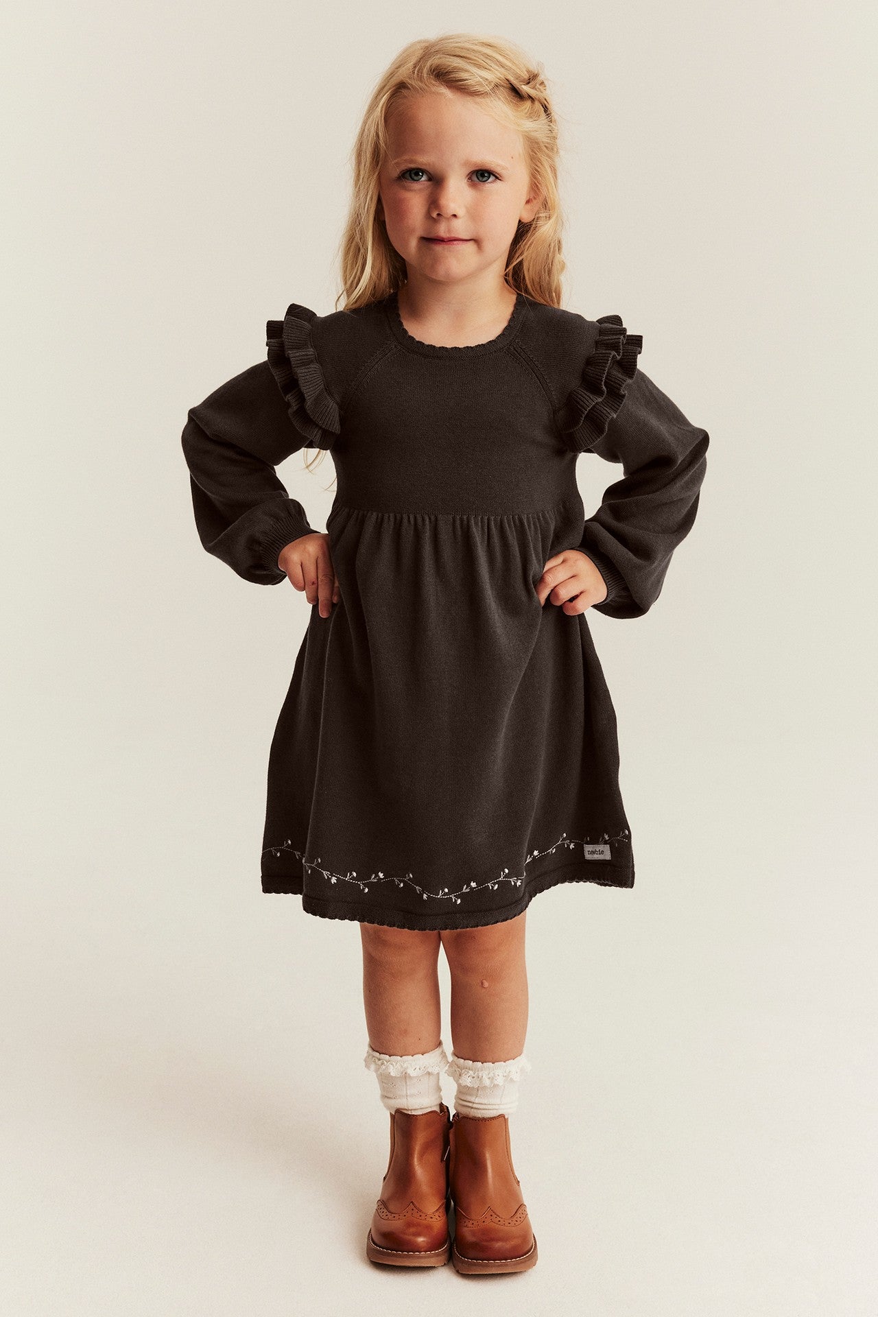 Kids brown frilled dress