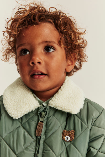 Baby & kids green quilted jacket with pile collar