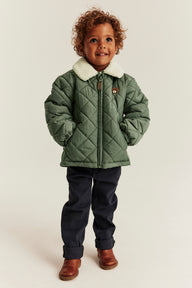 Baby & kids green quilted jacket with pile collar