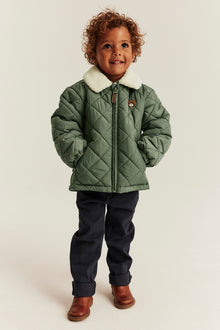 Baby & kids green quilted jacket with pile collar