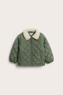 Baby & kids green quilted jacket with pile collar