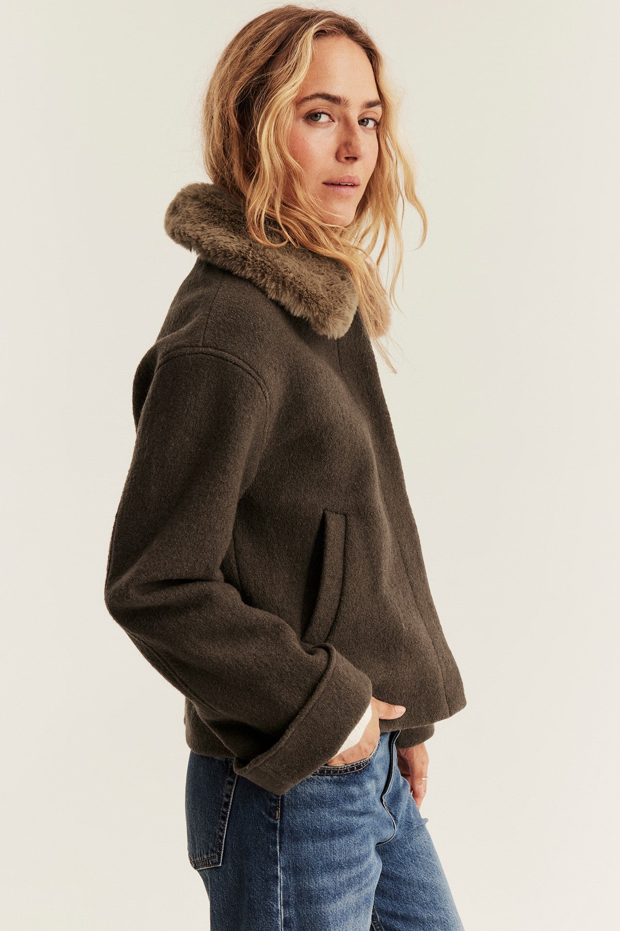 Women's brown short wool jacket