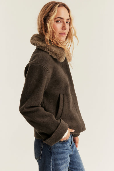 Women's brown short wool jacket