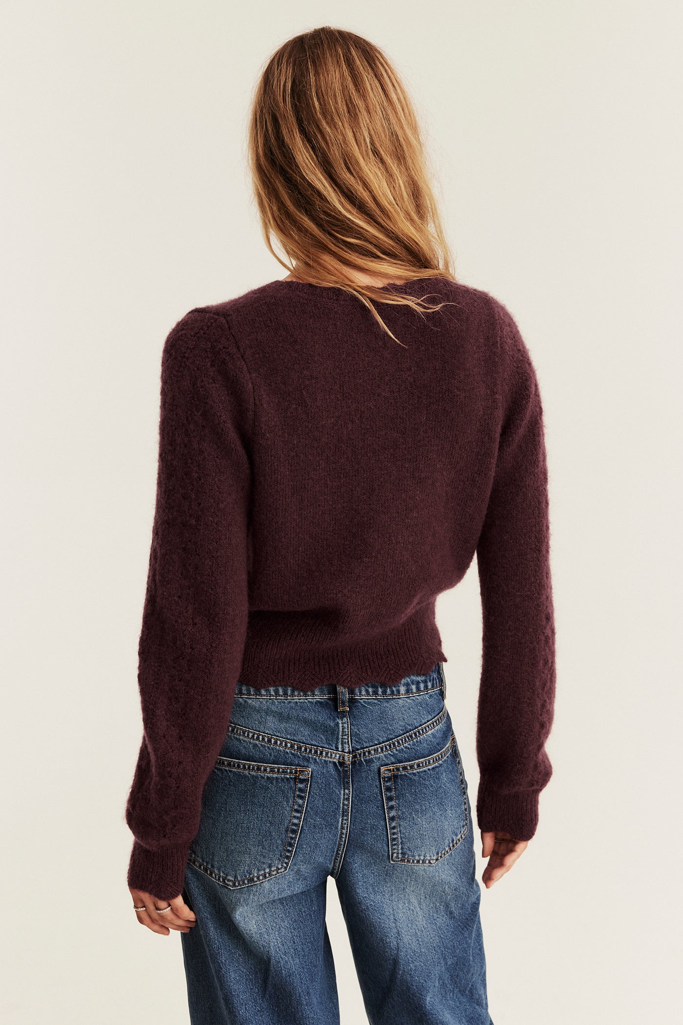 Women’s burgundy embroidered cardigan