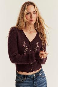 Women’s burgundy embroidered cardigan