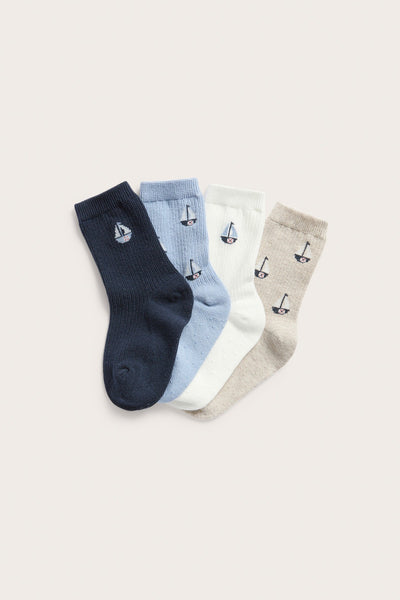 Kids blue sailing boat socks (4-pack)