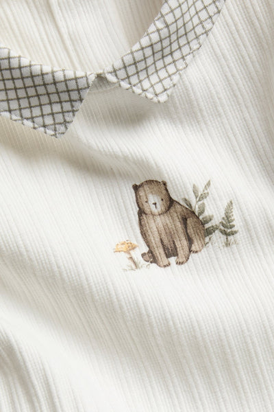 Baby bodysuit with checked collar